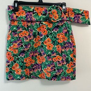 Zara women’s mini skirt small floral print lined belted pockets colorful bold